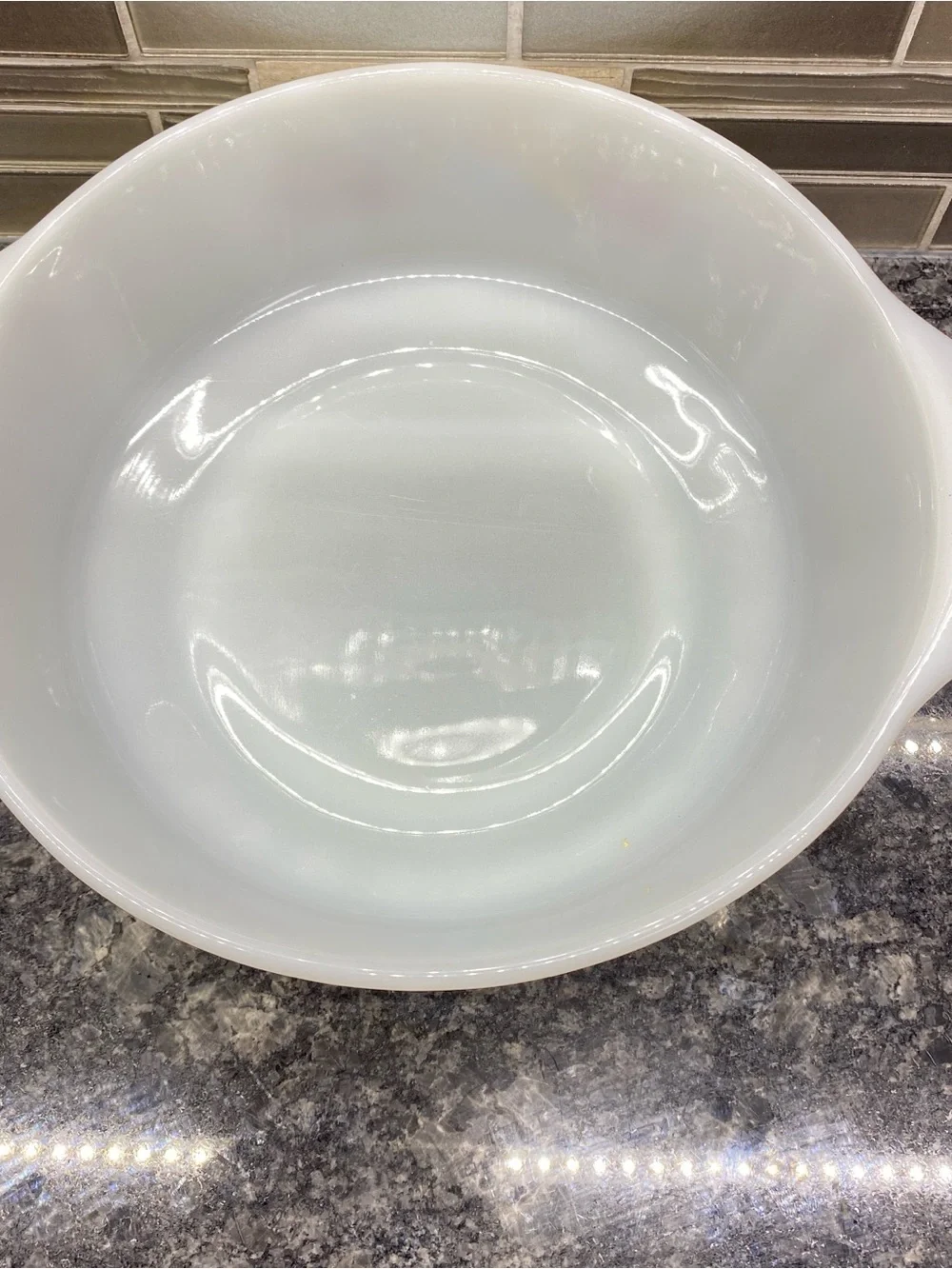 Anchor Hocking Fire King Natures Bounty Fruit Pattern Milk Glass Casserole Dish